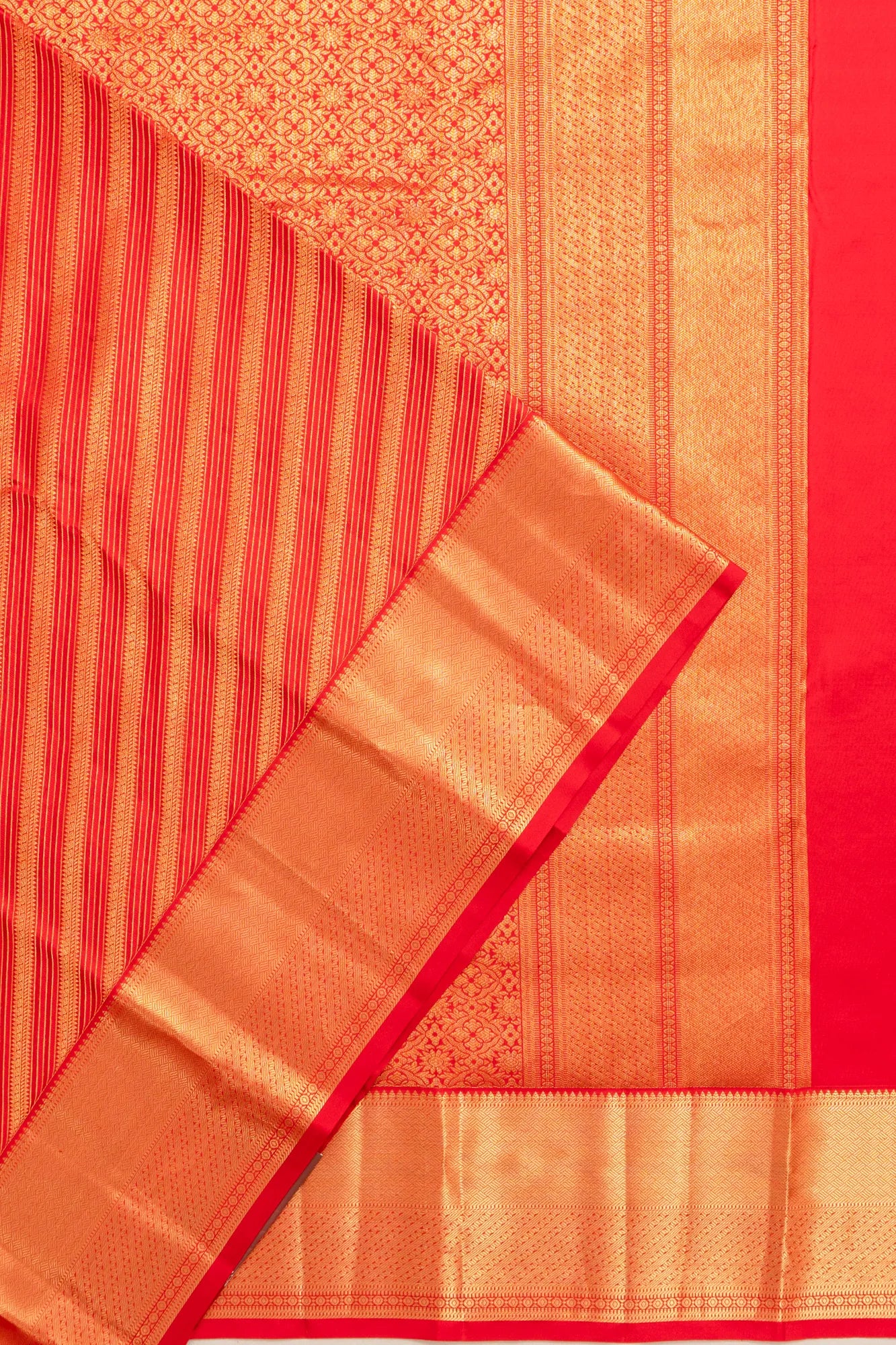 Taranga Kanchi Silk Diagonal Lines Red Saree