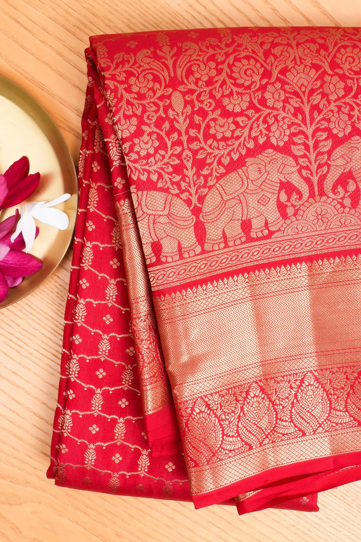 Taranga Kanchi Silk Brocade Red Saree