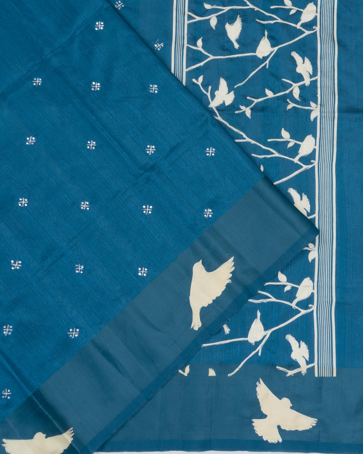 Chanderi Silk Embroidery Butta Dark Blue Saree