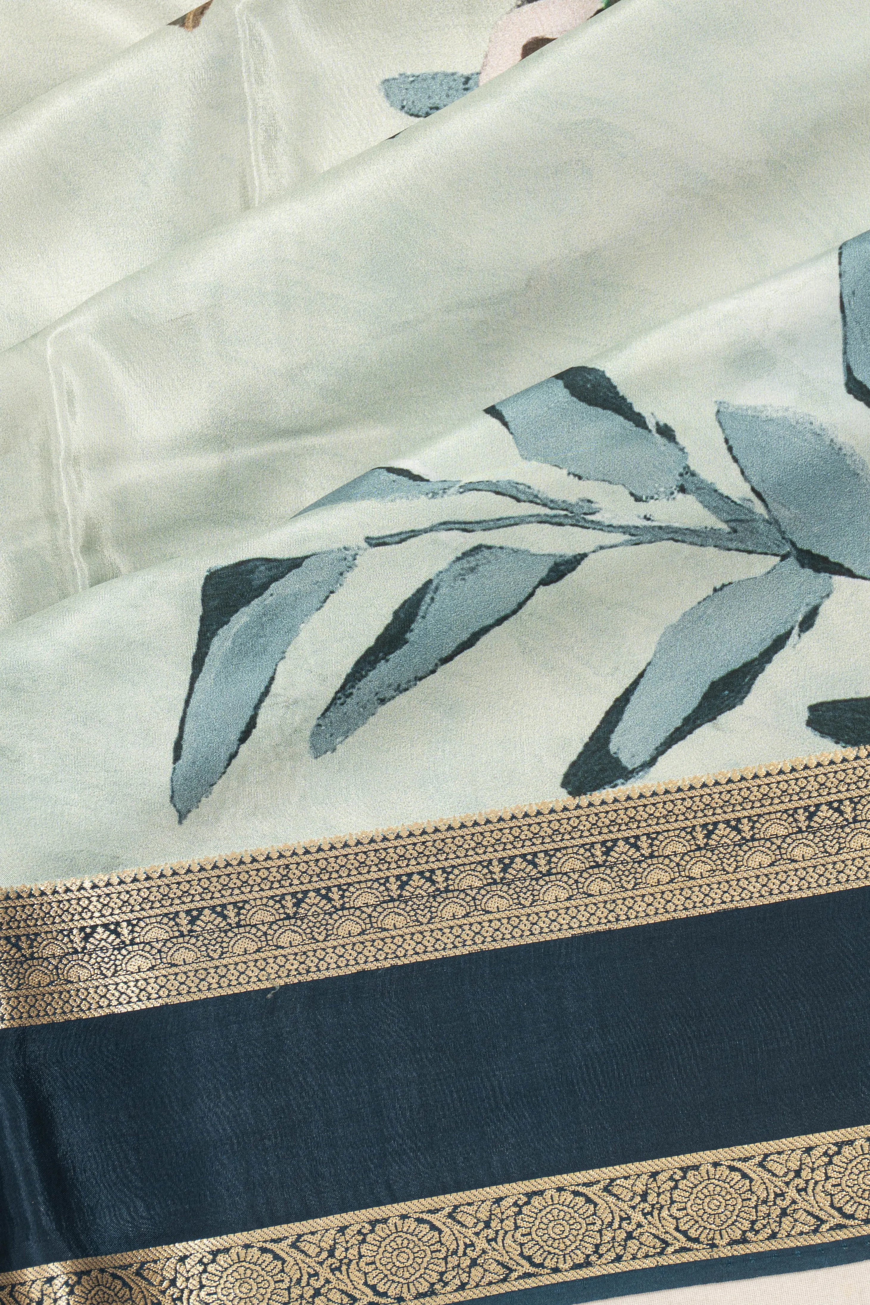Soft Crepe Floral Printed Light Blue Saree