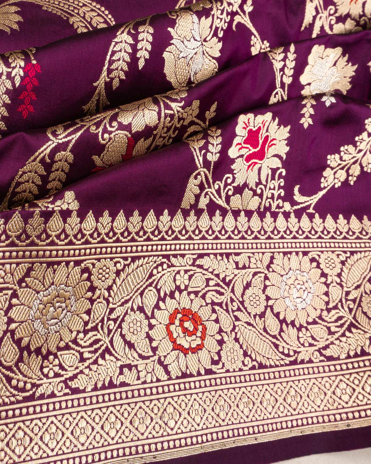 Banarasi Silk Jaal Purple Saree With Meenkari