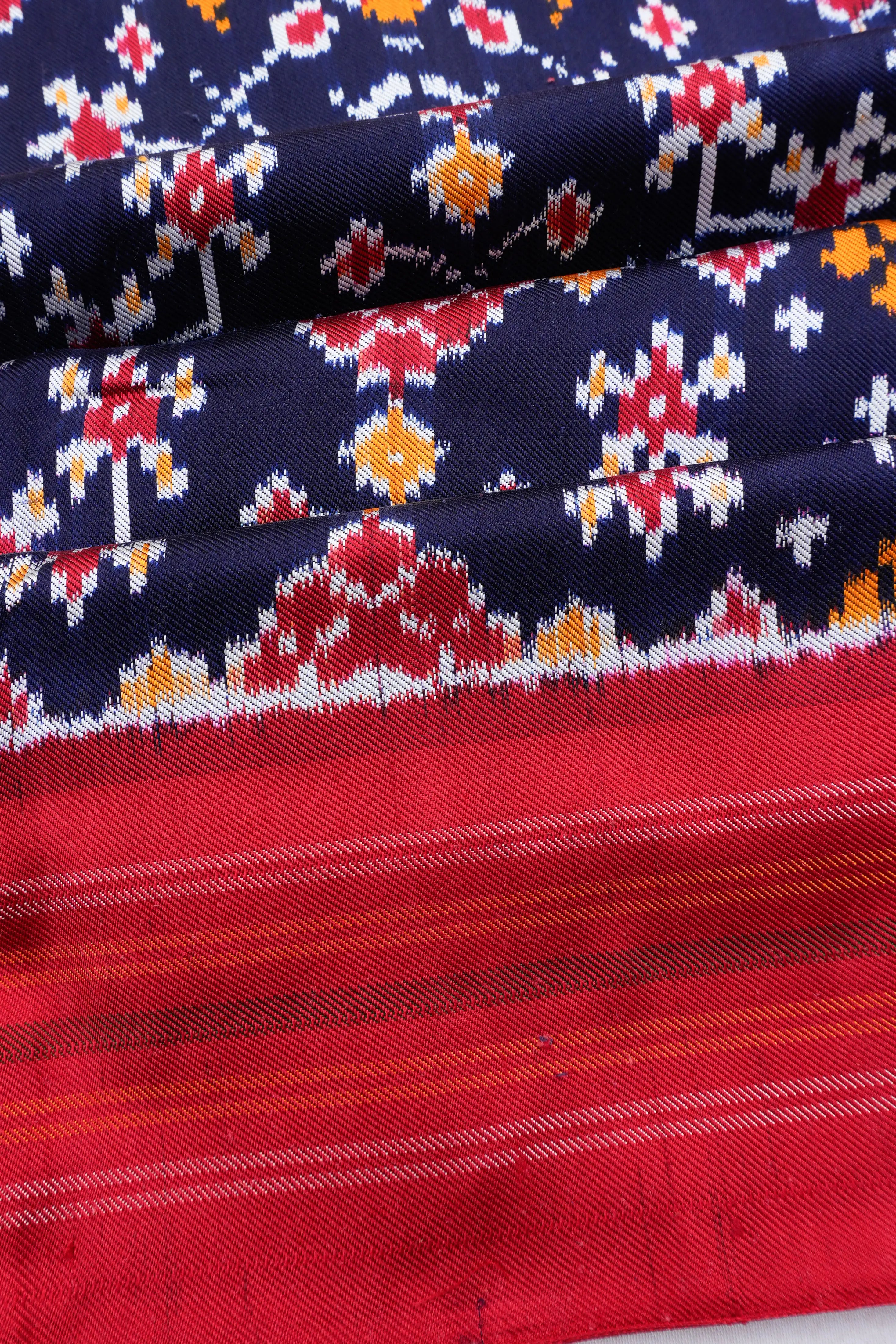 Pochampally Silk Twill Ikat Dark Blue Saree