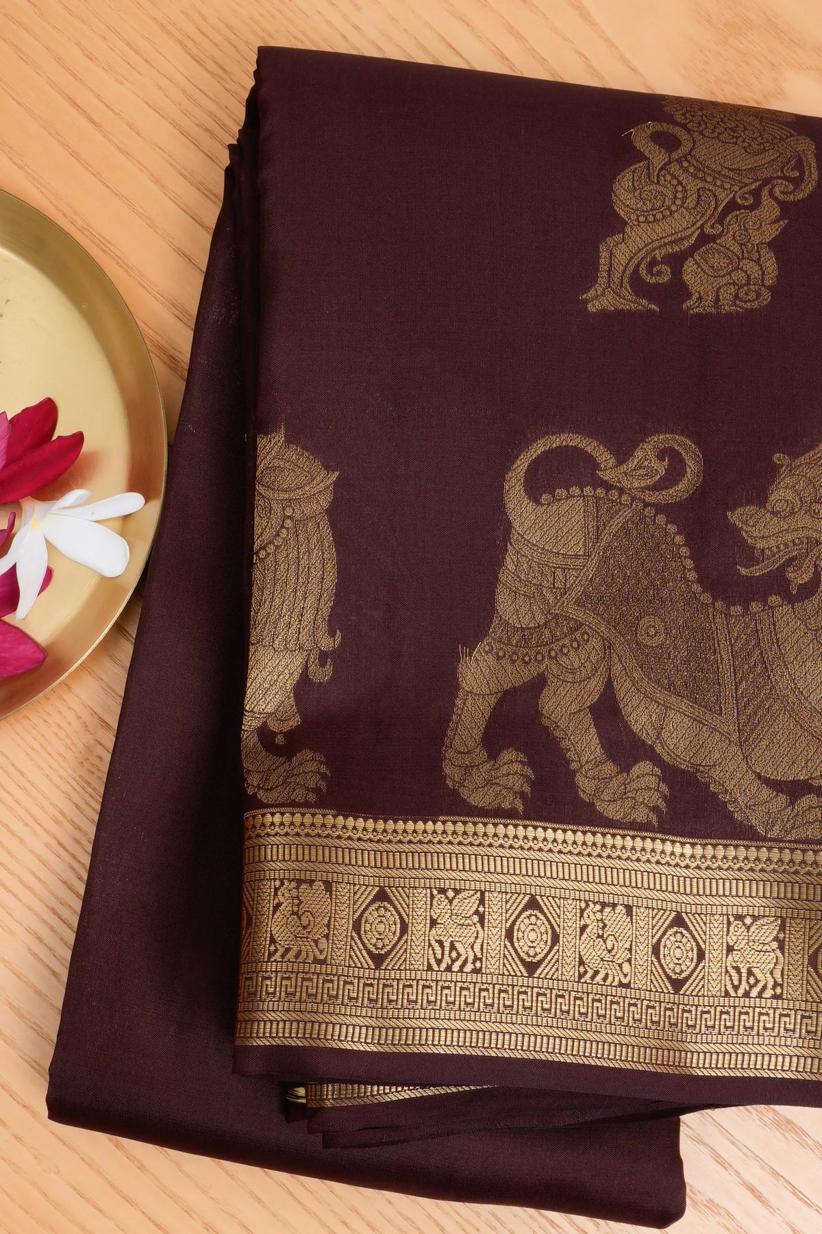 Taranga Kanchi Silk Butta Brown Saree