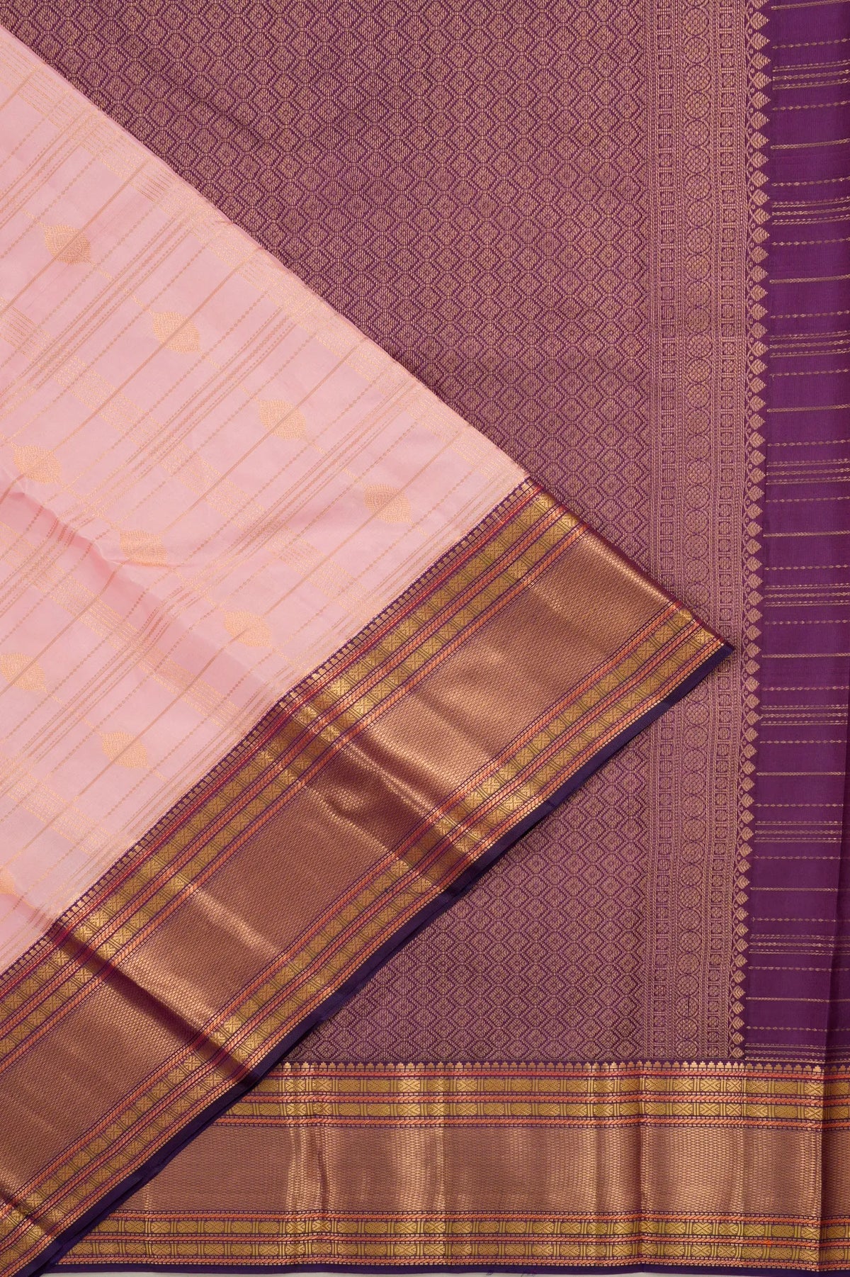 Kanchipuram Silk Vertical Lines And Butta Pink Saree