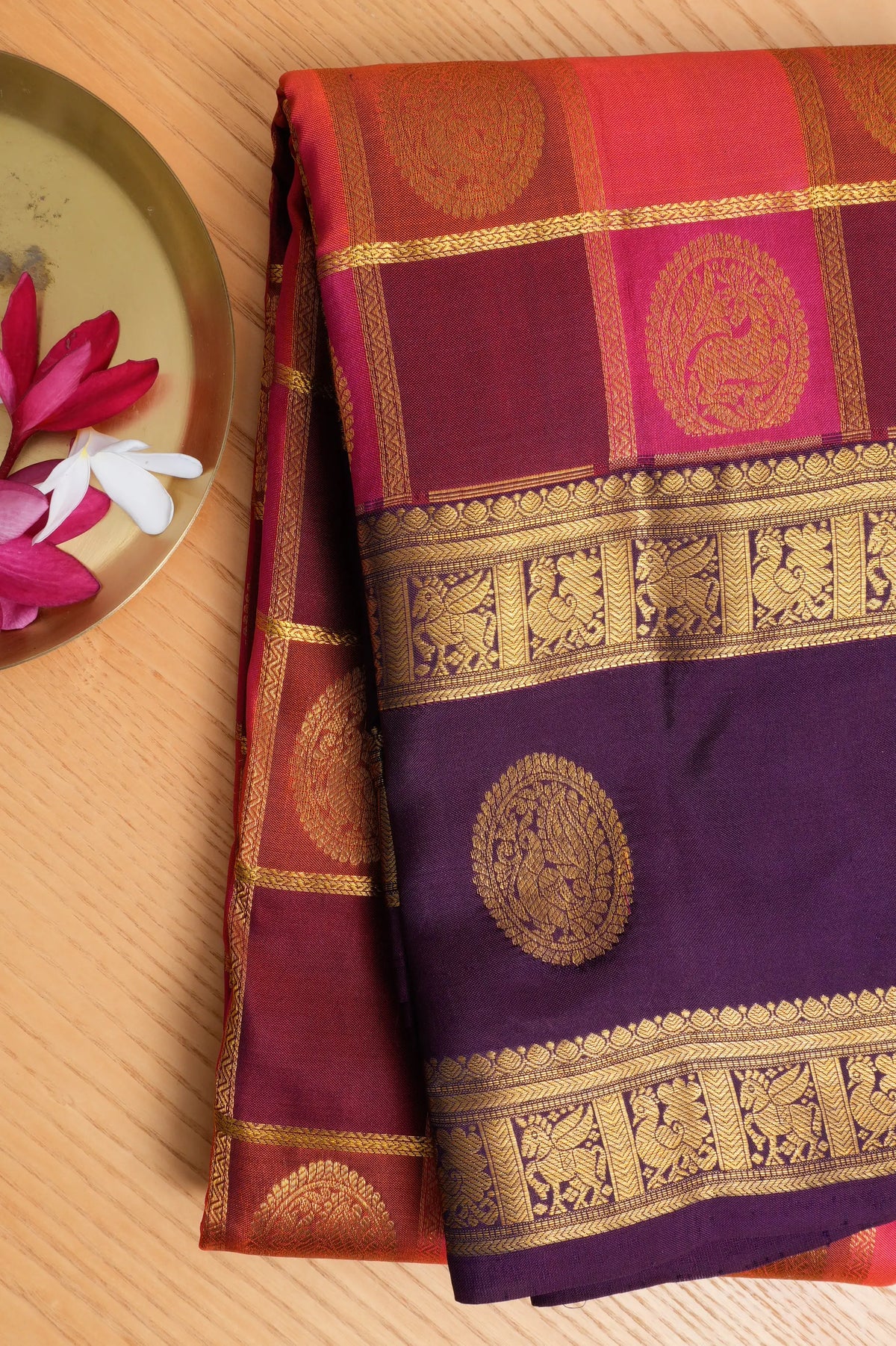 Taranga Kanchi Silk Checks And Butta Multicolour Saree