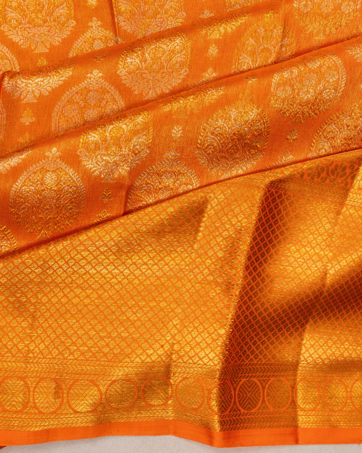 Kanchipuram Silk Tissue Brocade Orange Saree
