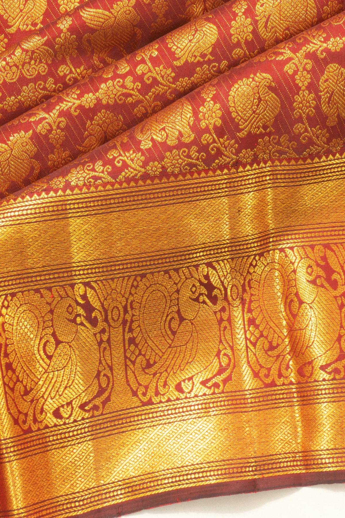 Kanchipuram Silk Lines And Brocade Maroon Saree