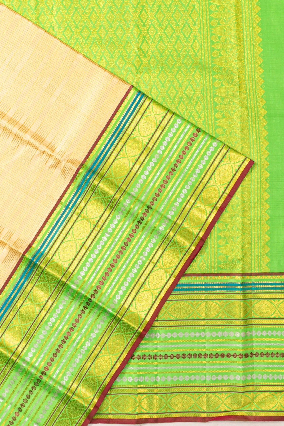 Classic Kanchipuram Silk Checks Beige Saree