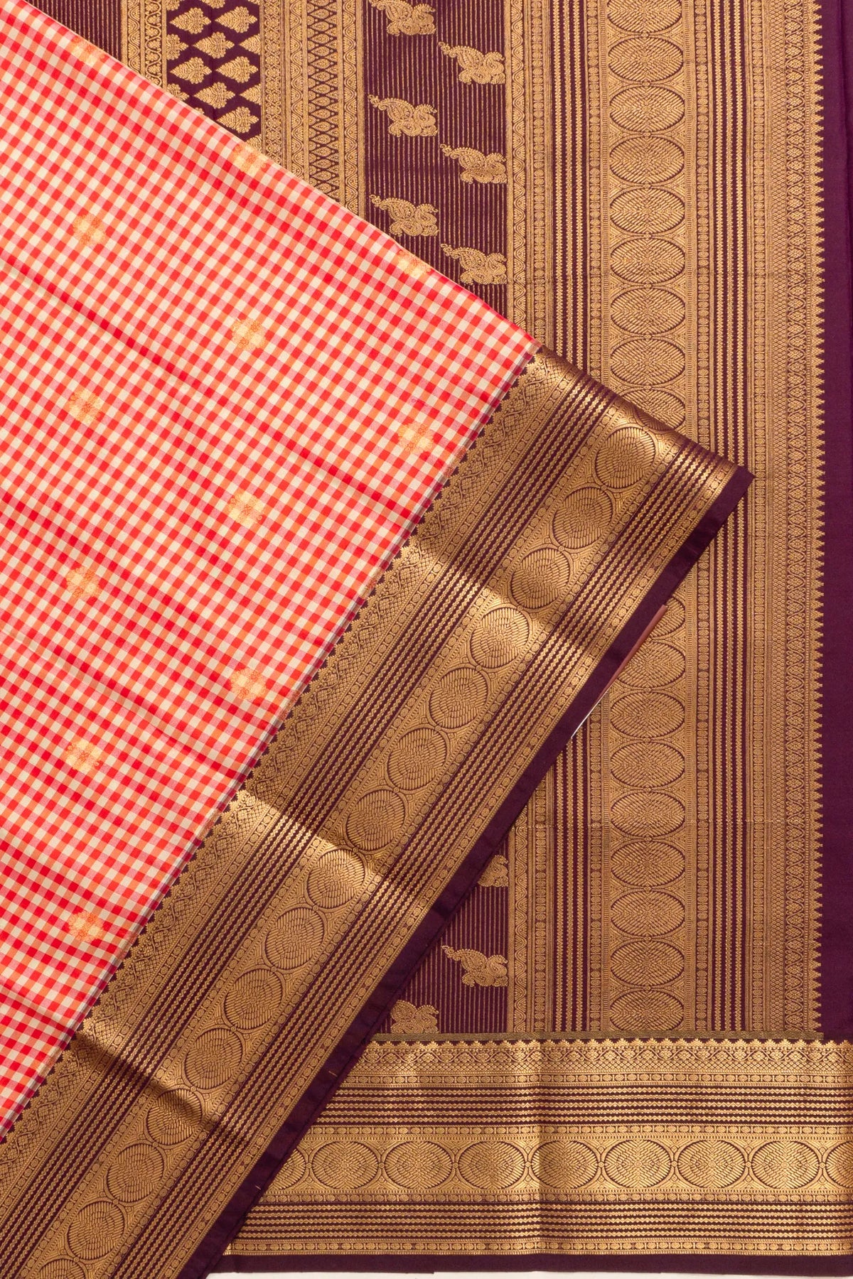 Dharmavaram Art Silk Checks And Butta Pink Saree WIth Rettai Pettu Border