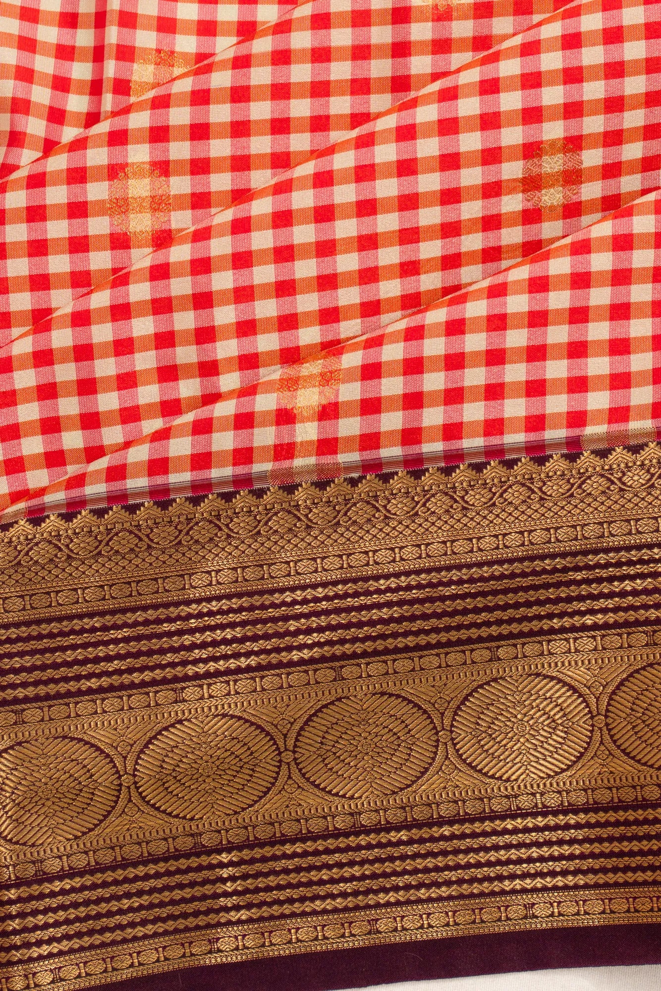 Dharmavaram Art Silk Checks And Butta Pink Saree WIth Rettai Pettu Border