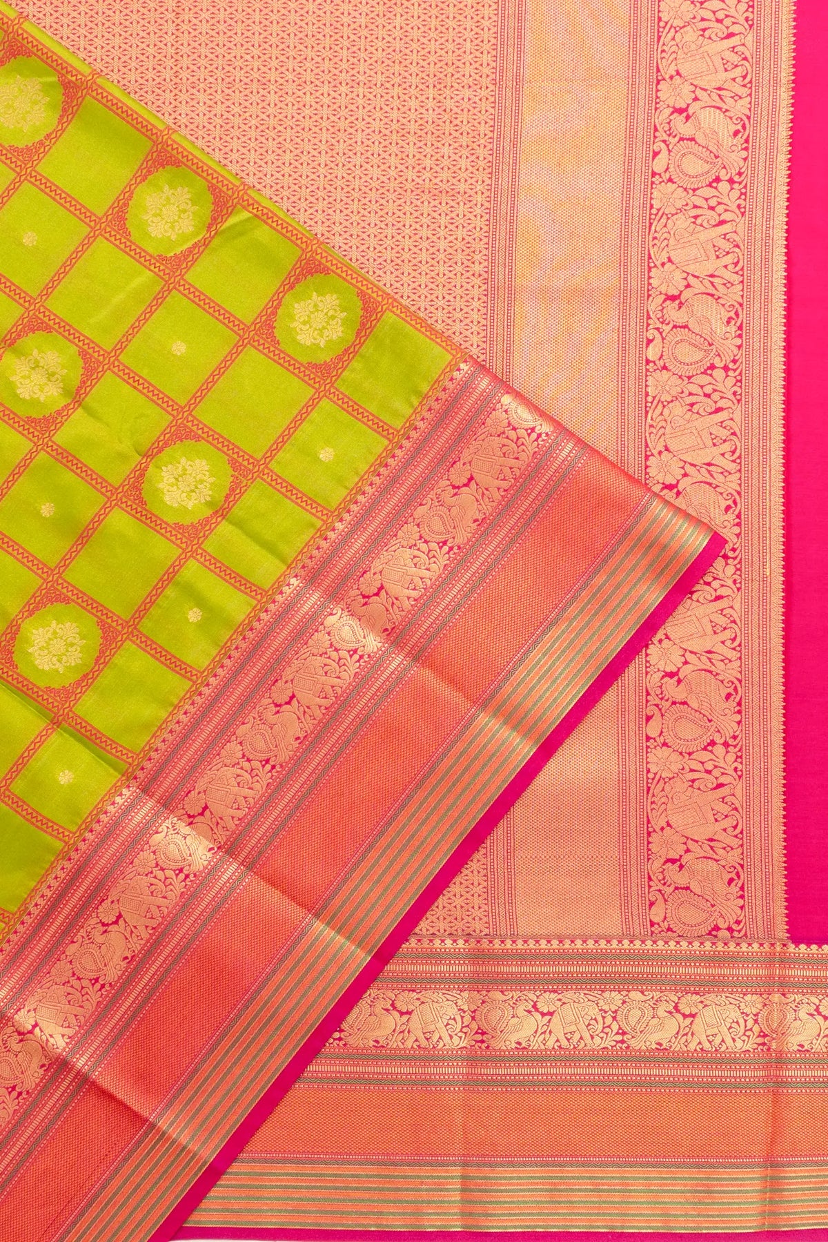 Dharmavaram Art Silk Checks And Butta Green Saree