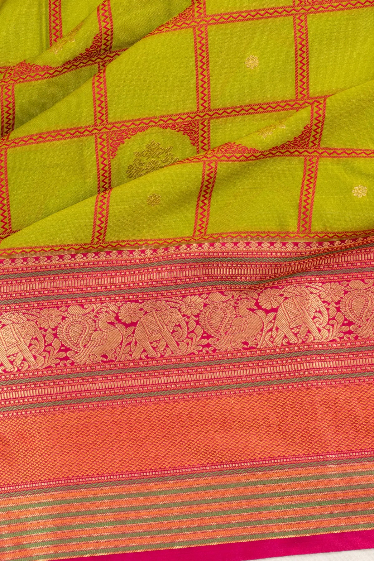 Dharmavaram Art Silk Checks And Butta Green Saree