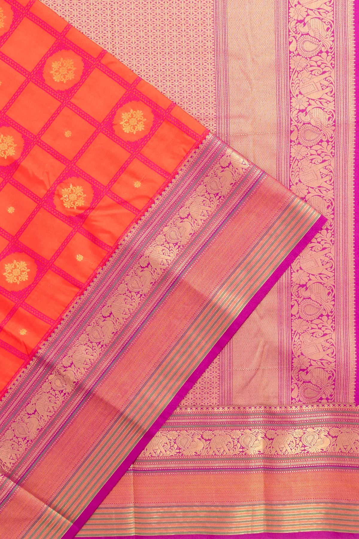 Dharmavaram Art Silk Checks And Butta Cream Saree