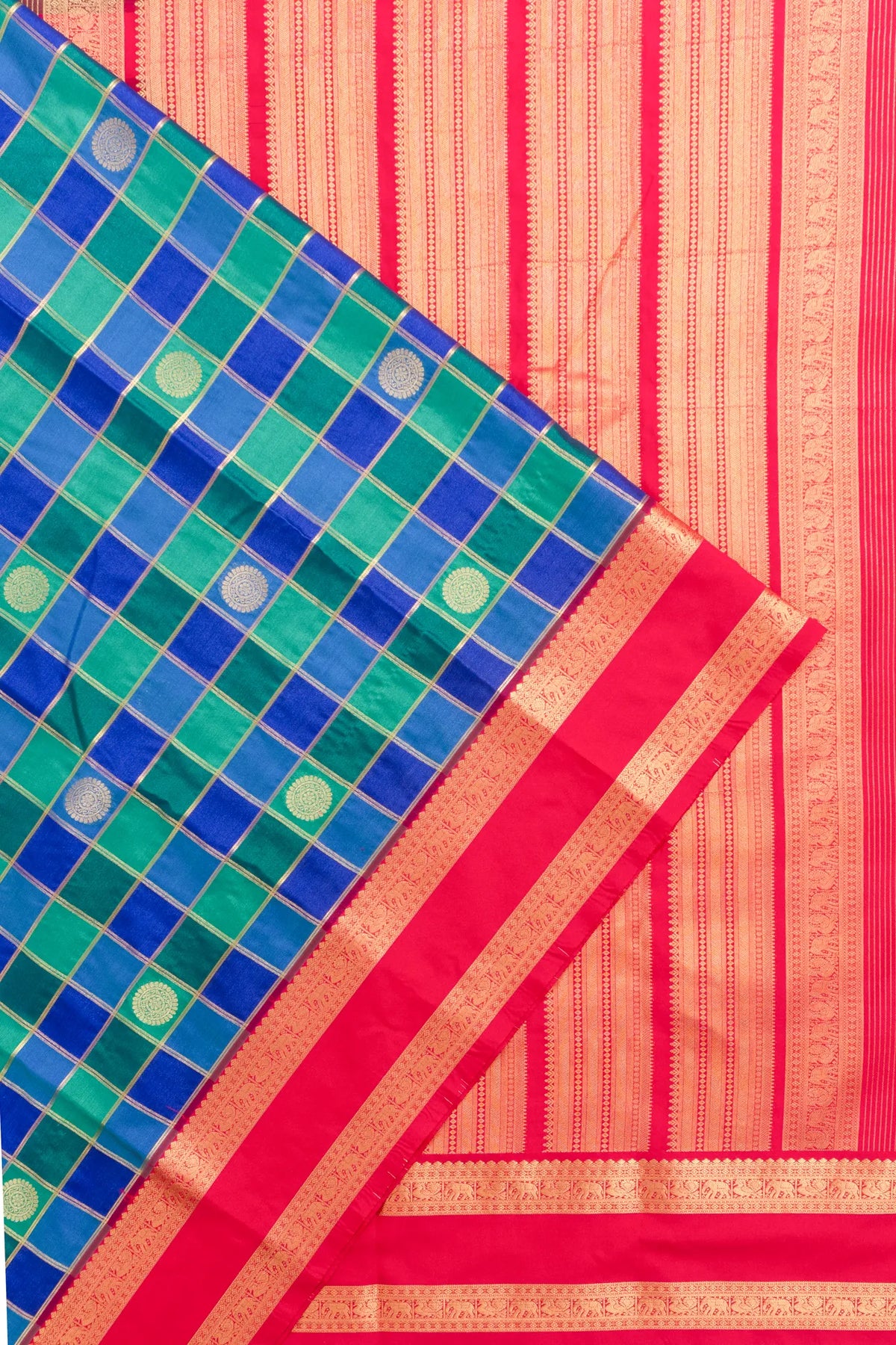 Dharmavaram Art Silk Checks And Butta Red And Orange Saree