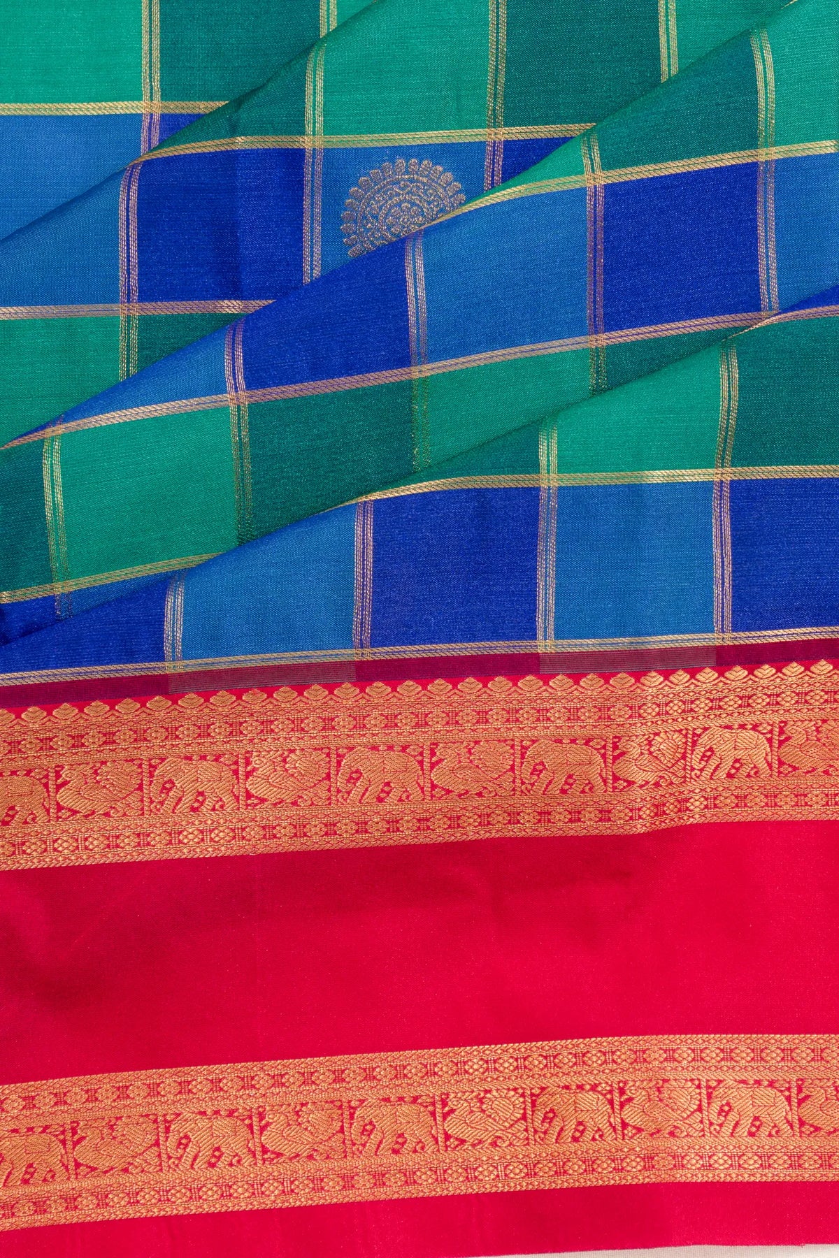 Dharmavaram Art Silk Checks And Butta Red And Orange Saree