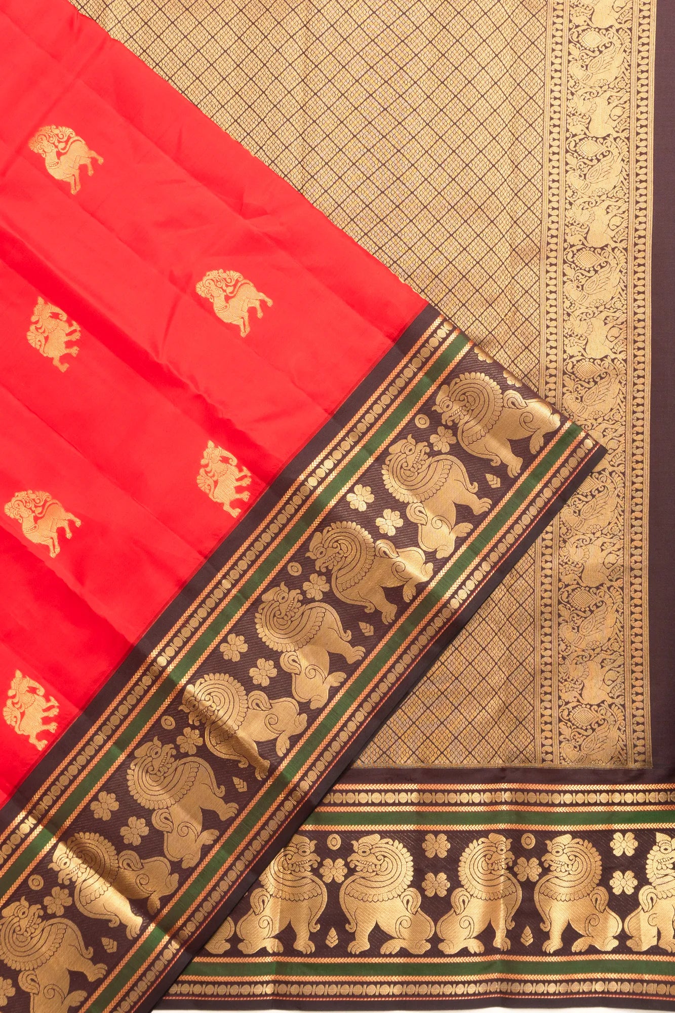 Dharmavaram Art Silk Checks And Butta Blue Saree WIth Rettai Pettu Border