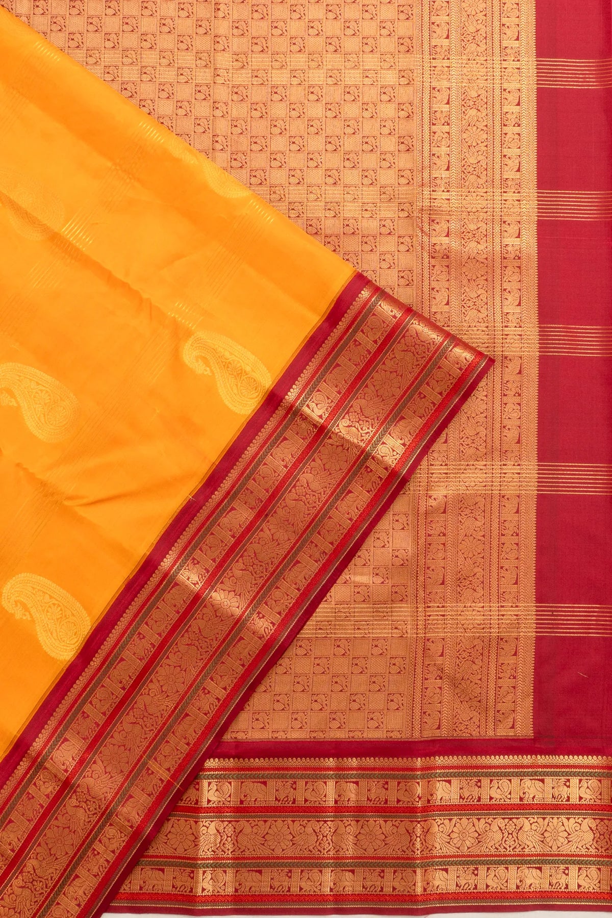 Dharmavaram Silk Lines And Butta Yellow Saree