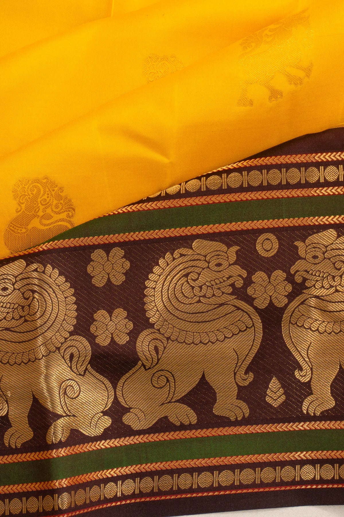 Taranga Vintage Kanchi Silk Butta Yellow Saree