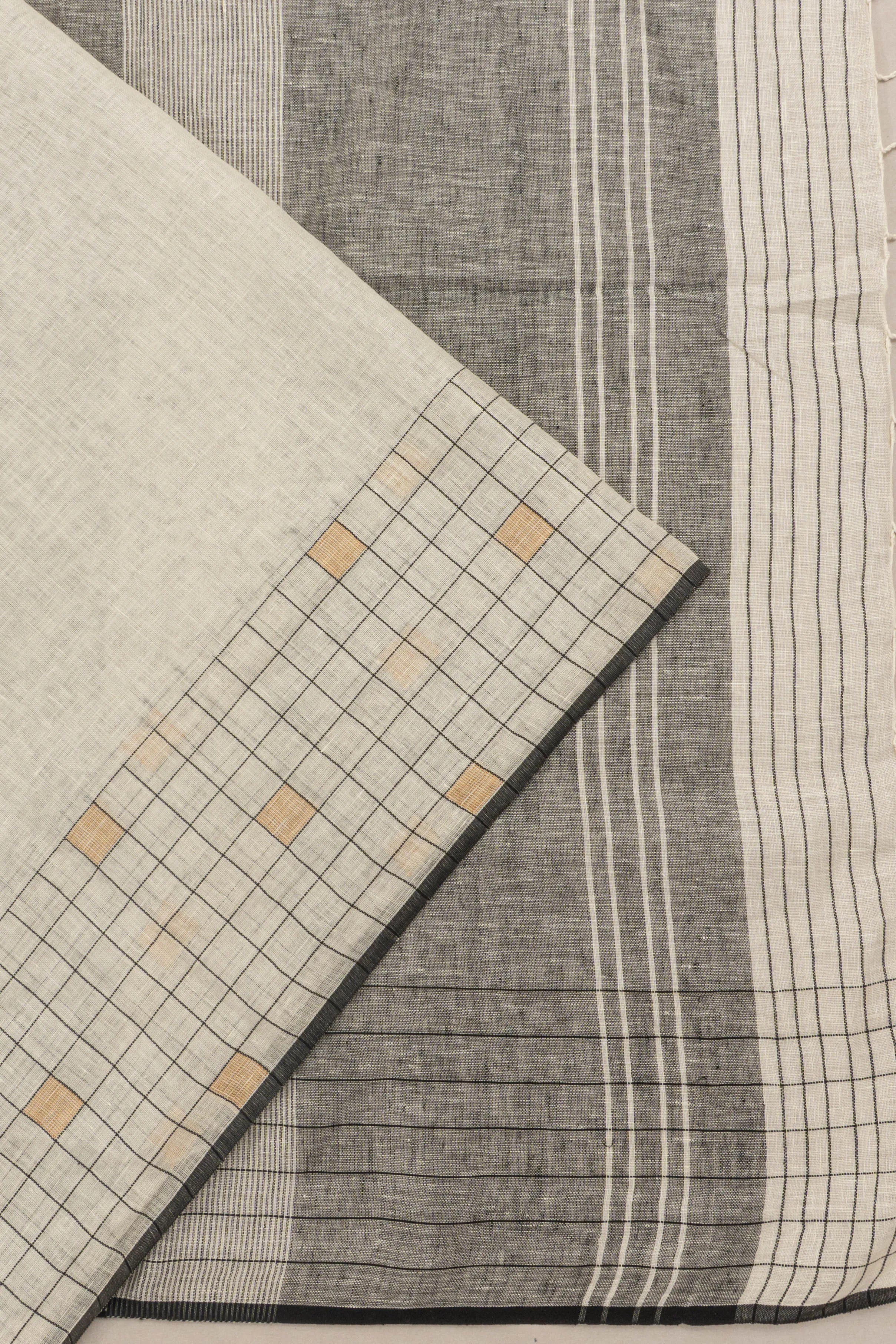 Linen Plain White And Black Saree