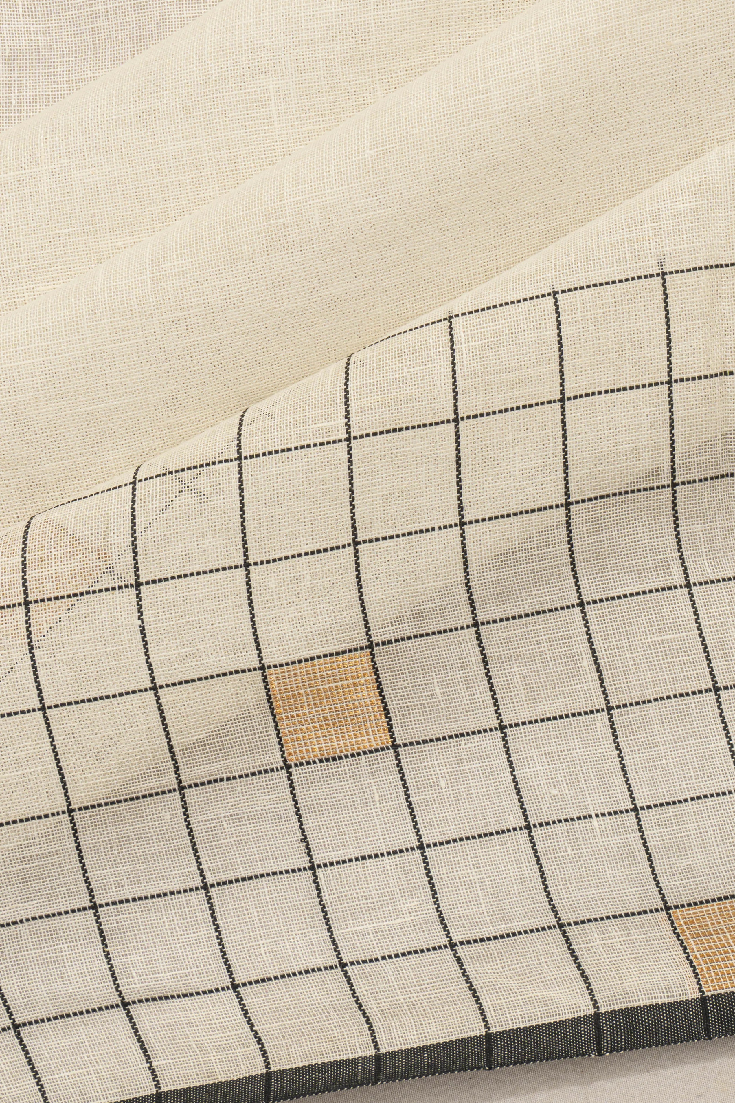 Linen Plain White And Black Saree