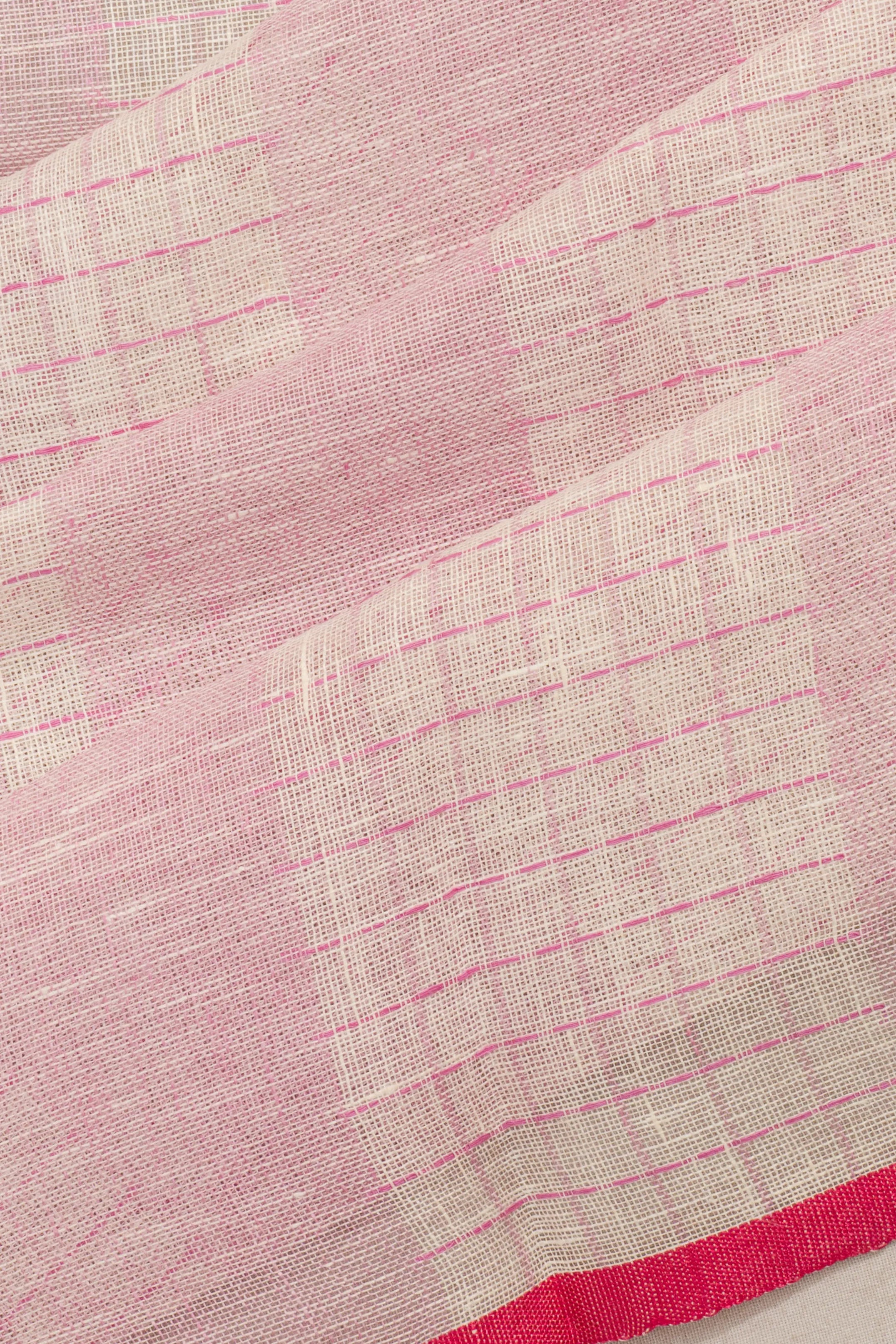 Linen Checks White And Pink Saree