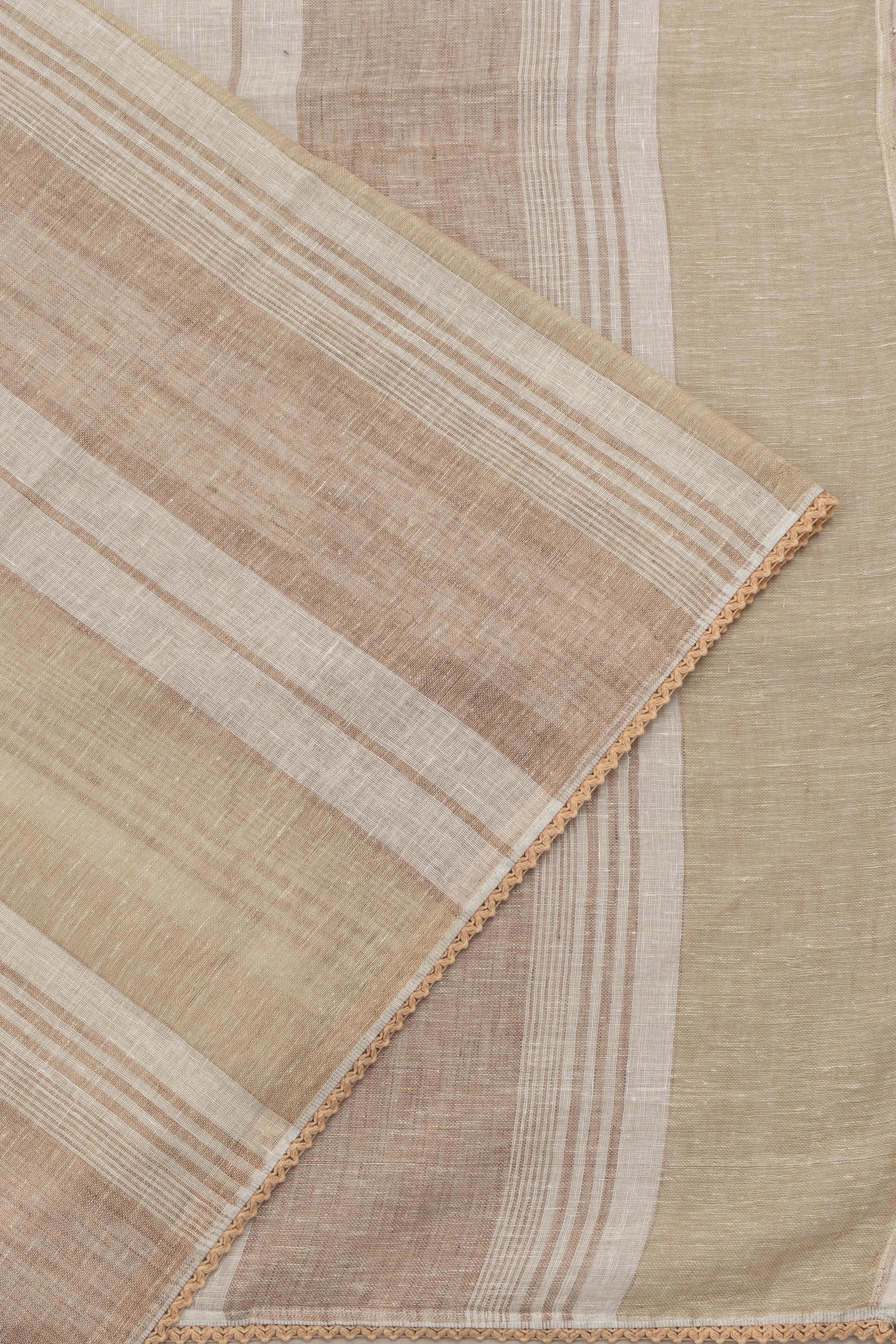 Linen Lines Brown And White Saree