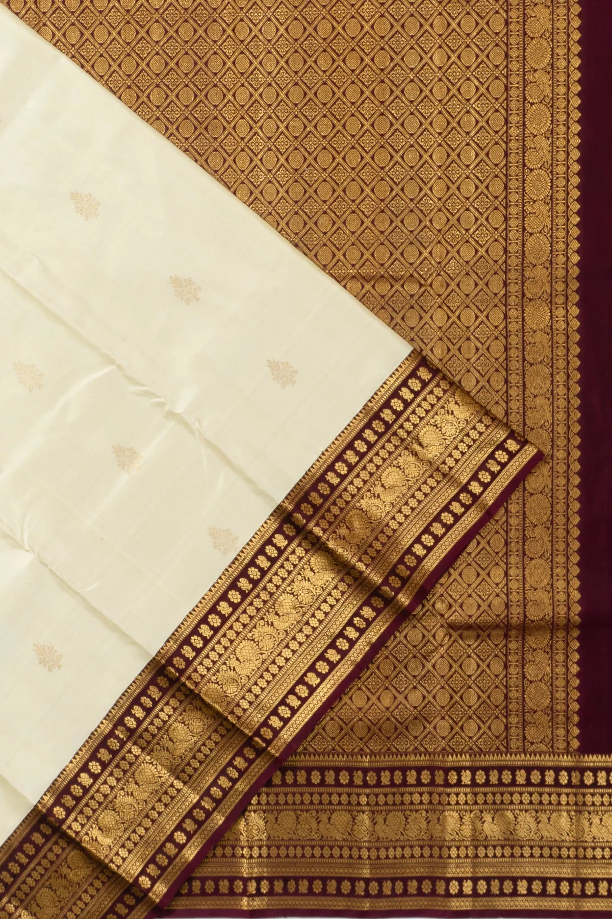 Taranga Kanchi Silk Butta Cream Saree