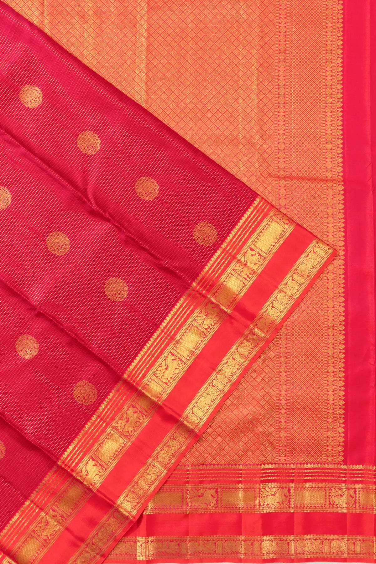 Taranga Kanchi Silk Lines And Butta Pink Saree With Rettai Pettu Border