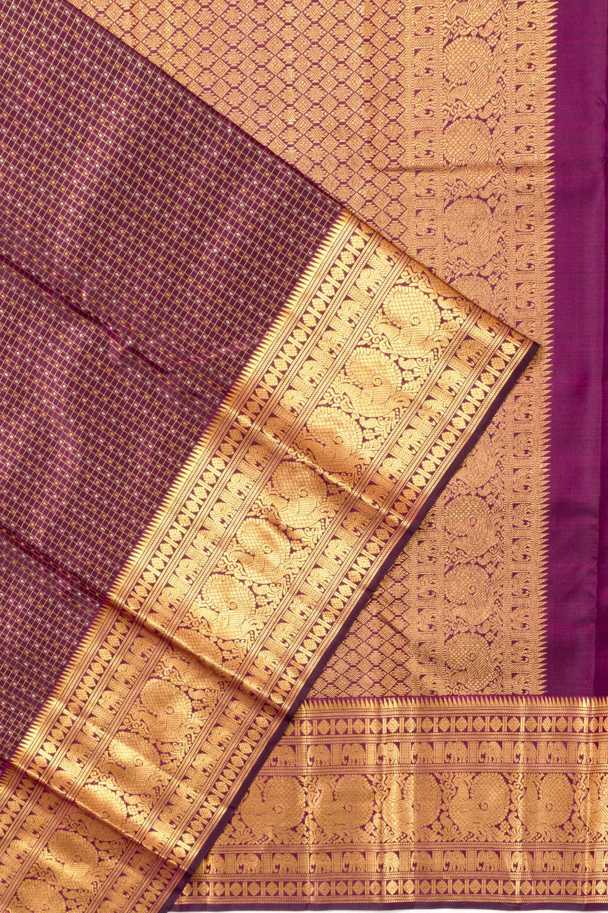 Taranga Kanchi Silk Checks And Butta Deep Purple Saree