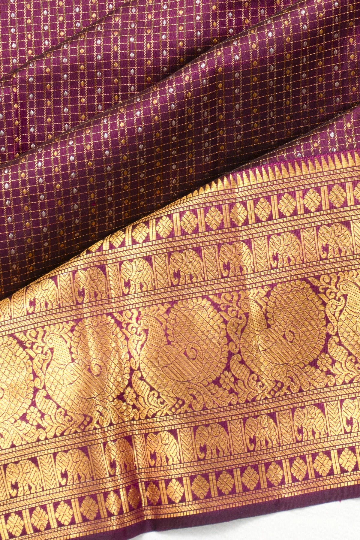 Taranga Kanchi Silk Checks And Butta Deep Purple Saree