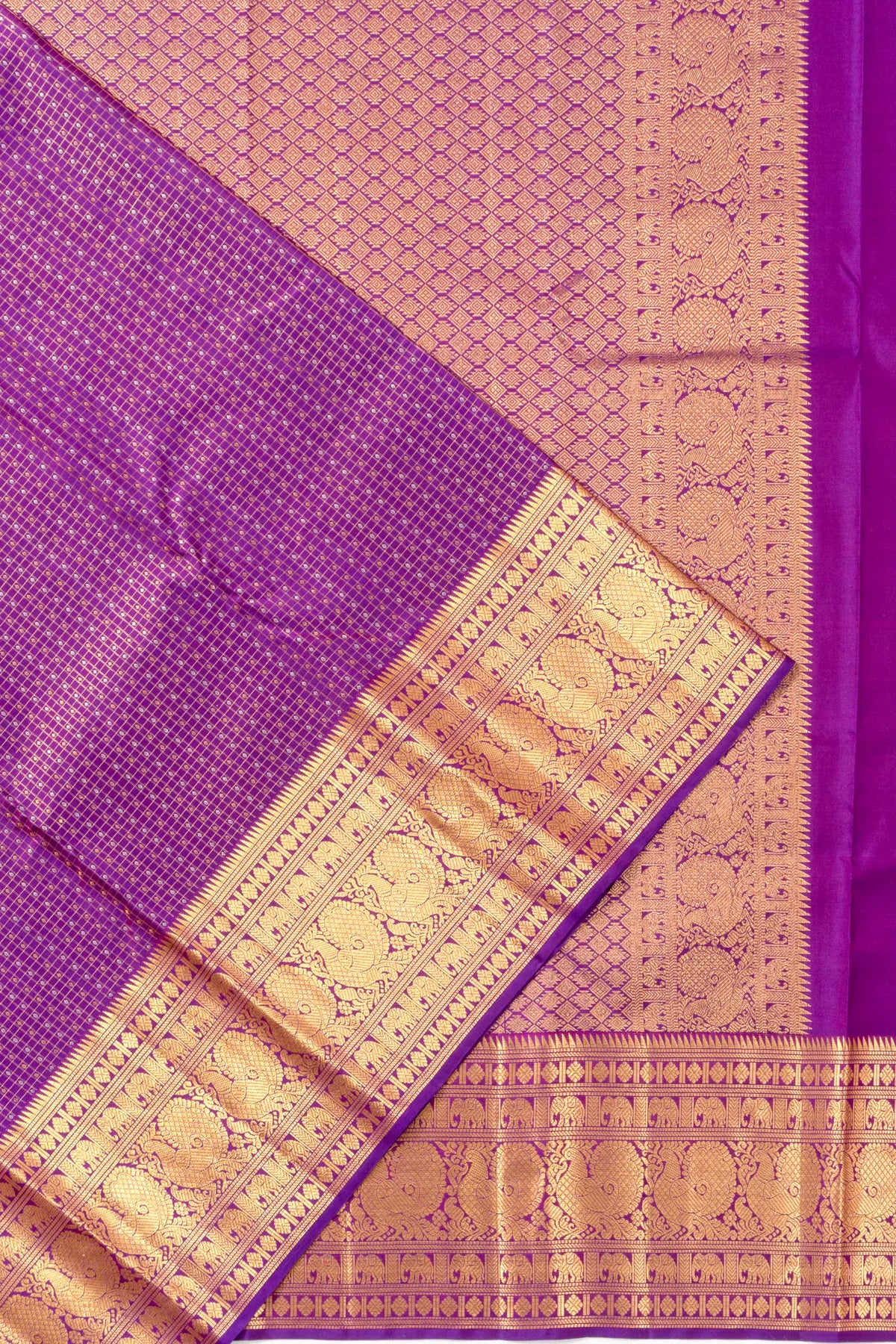 Taranga Kanchi Silk Checks And Butta Purple Saree