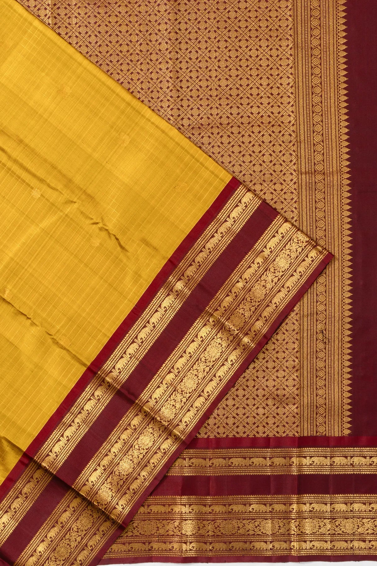 Taranga Kanchi Silk Checks And Butta Yellow Saree