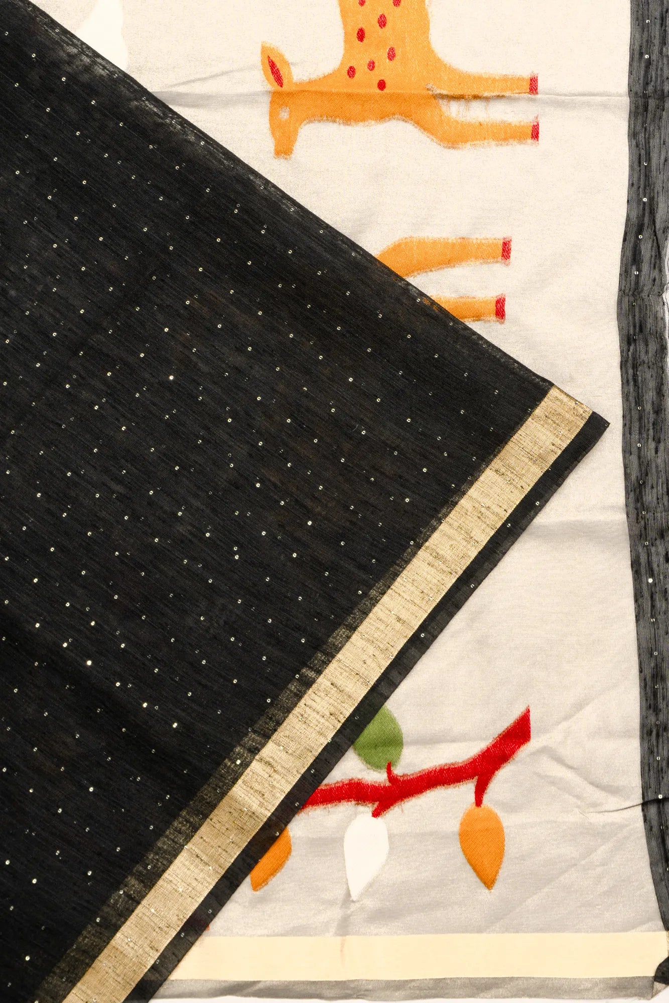 Art Jute Silk Sequin Lines Black Saree