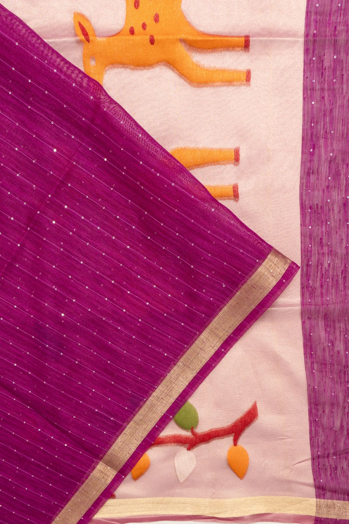 Art Jute Silk Sequin Lines Purple Saree