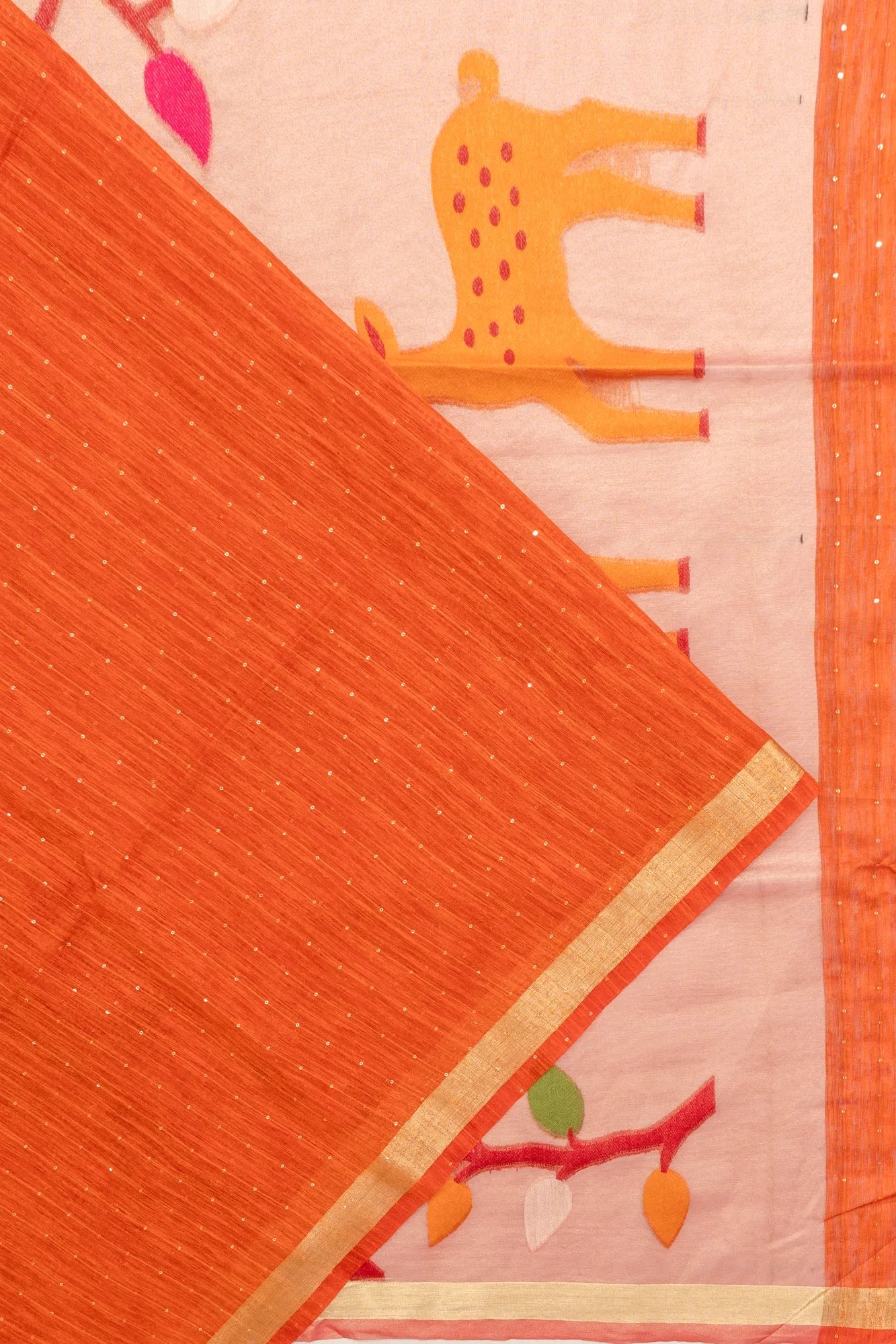 Art Jute Silk Sequin Lines Orange Saree