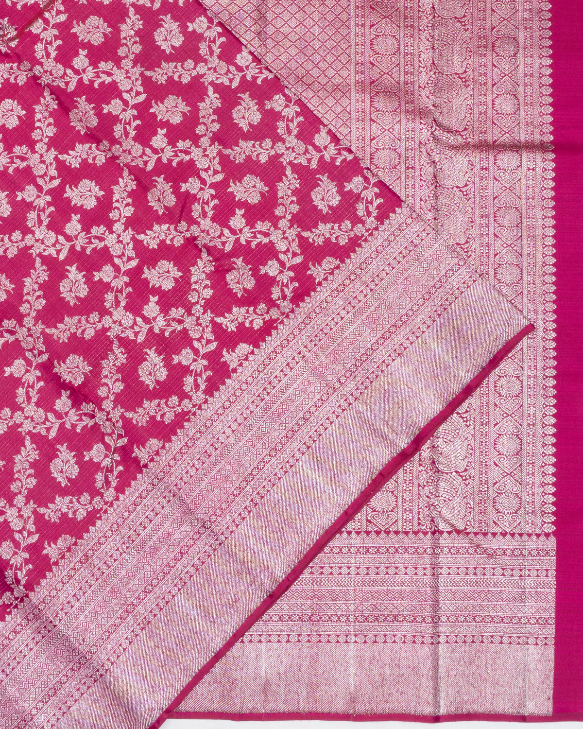 Antique Zari Kanchipuram Silk Jaal And Butta Pink Saree