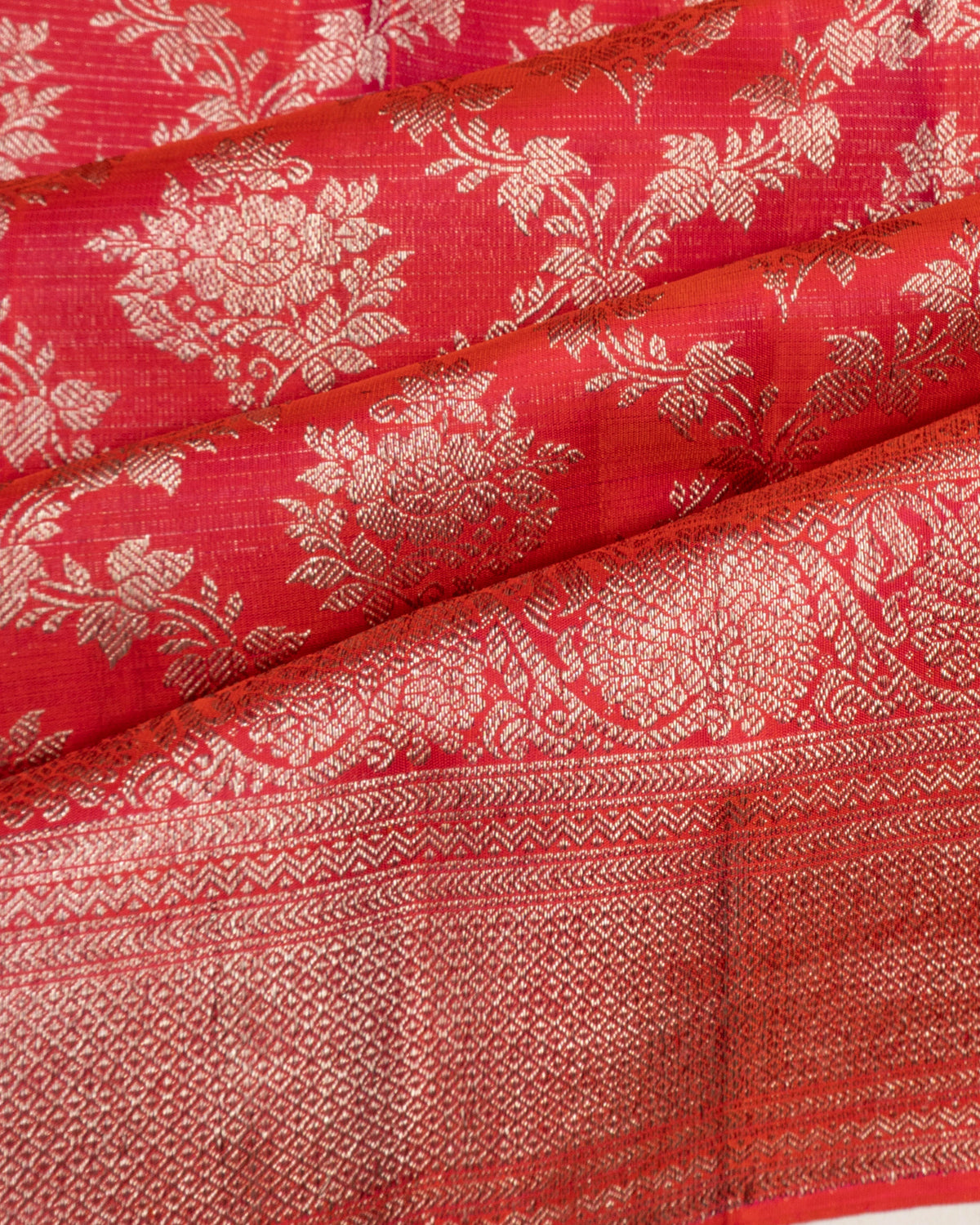Antique Zari Kanchipuram Silk Jaal And Butta Red Saree