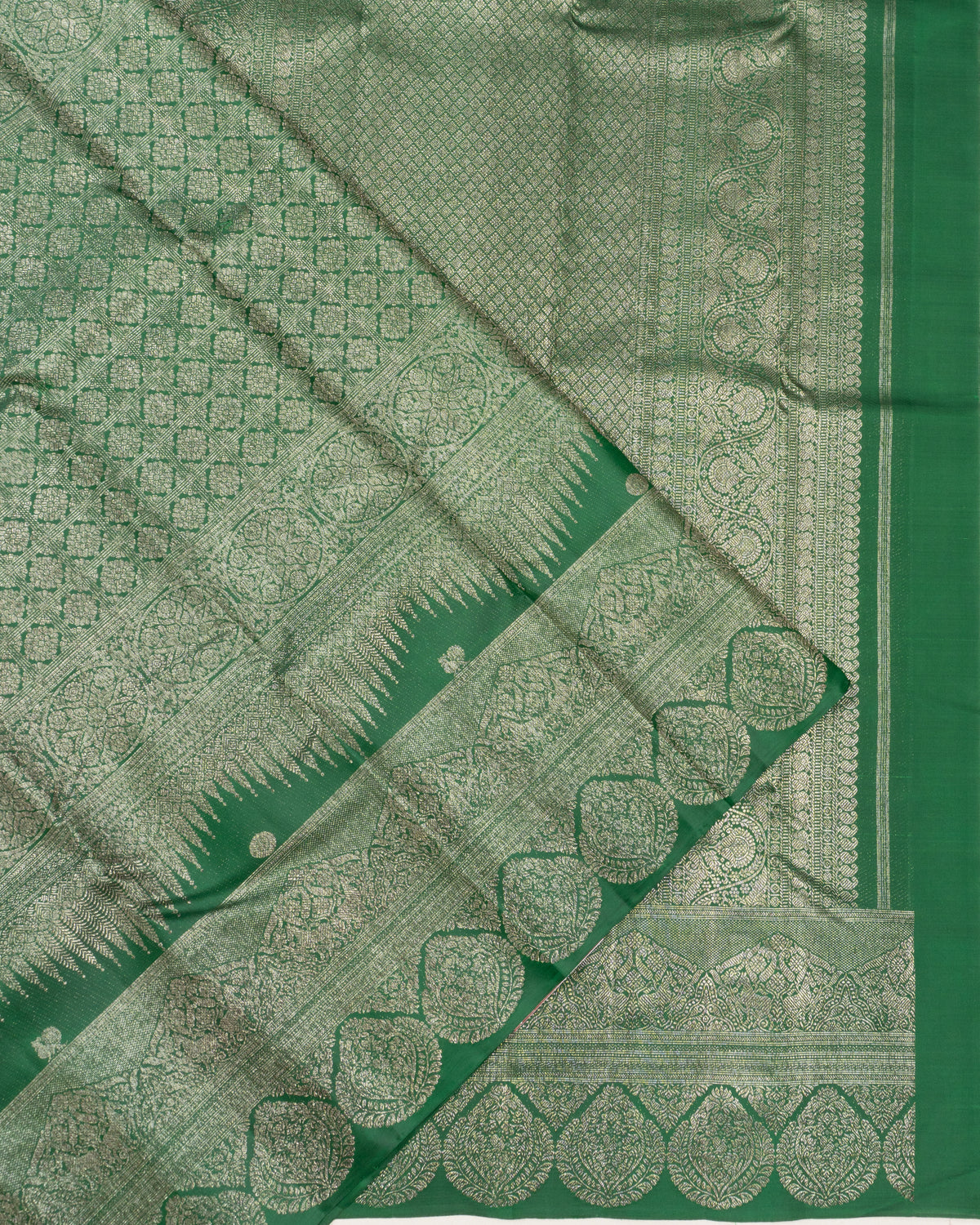 Antique Zari Kanchipuram Silk Checks And Butta Green Saree