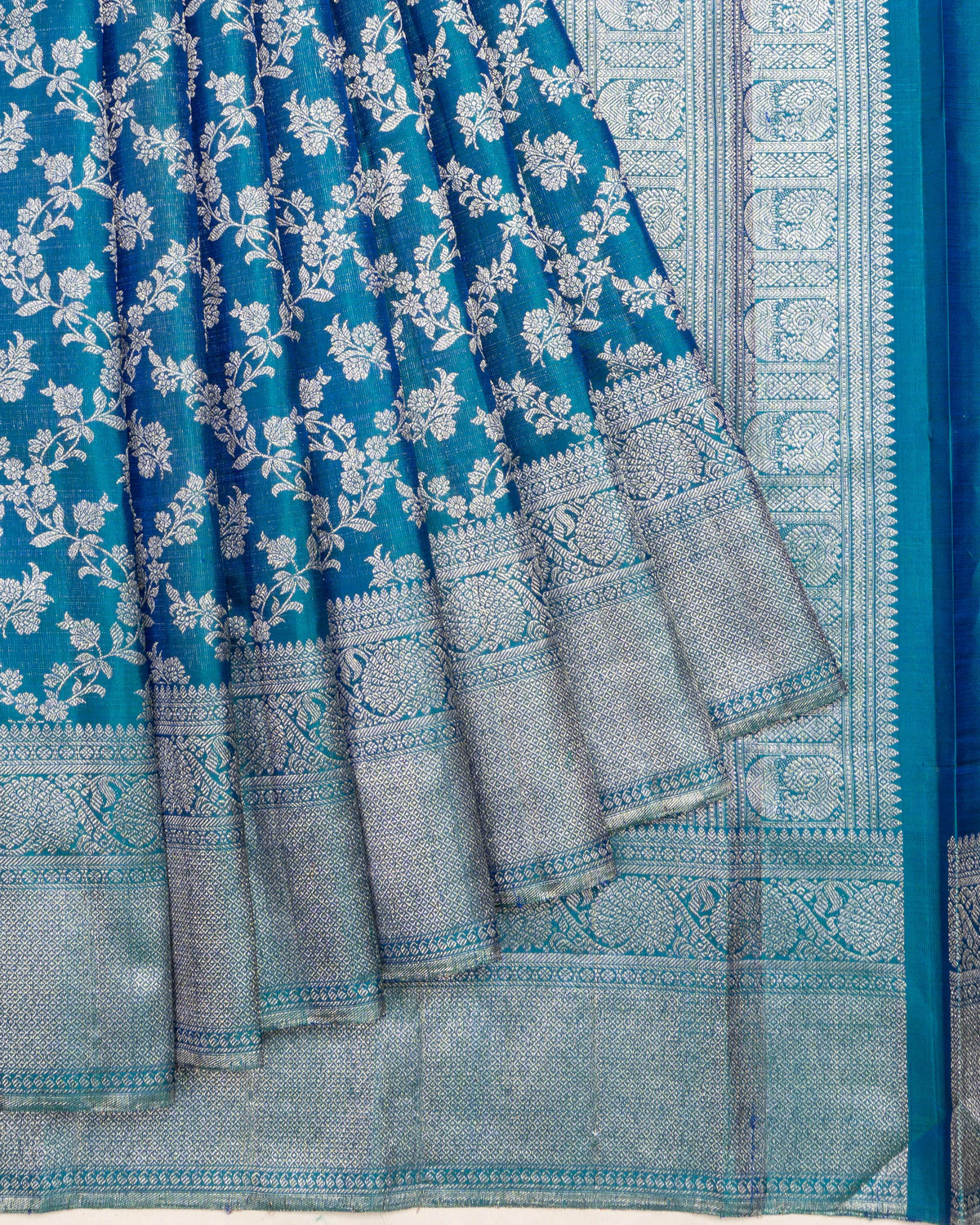 Kanchipuram Silk Jaal Dark Blue Saree