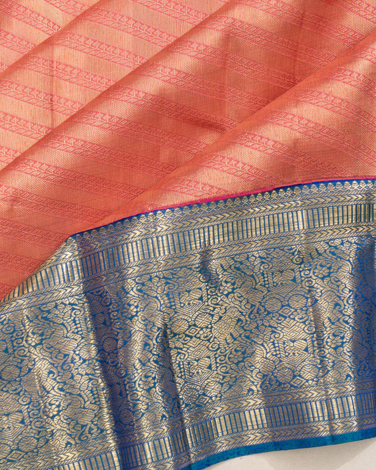 Kanchipuram Silk Brocade Peach Saree