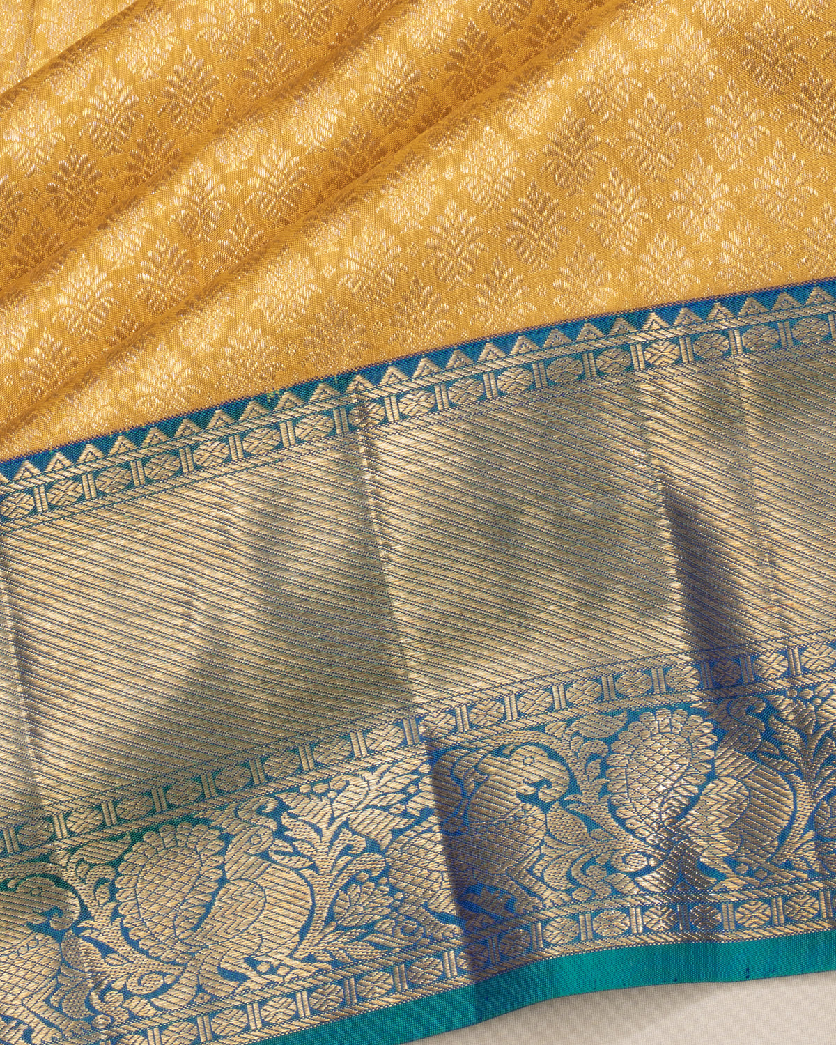 Kanchipuram Silk Brocade Yellow Saree
