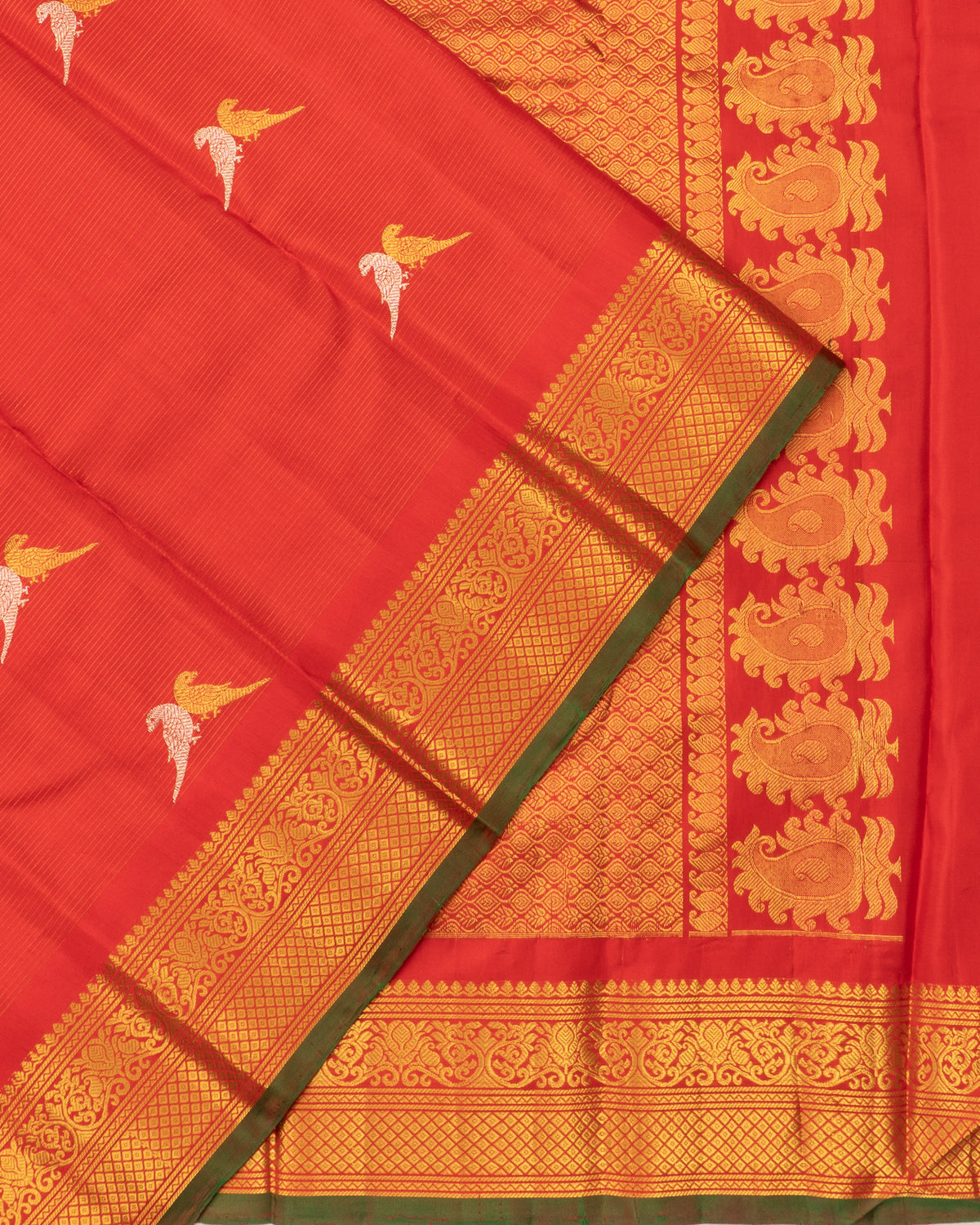Classic Kanchipuram Silk Lines And Butta Red Saree