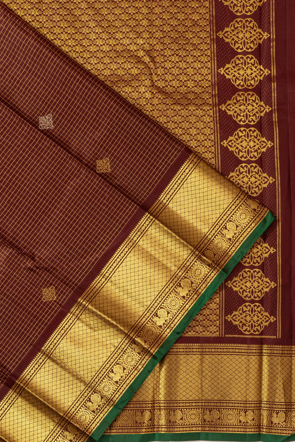 Taranga Kanchi Silk Checks And Butta Brown Saree