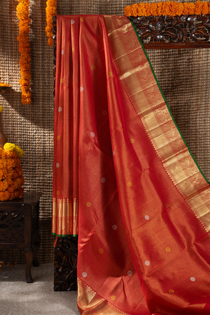 Kanchipuram Silk Brocade And Butta Red Saree