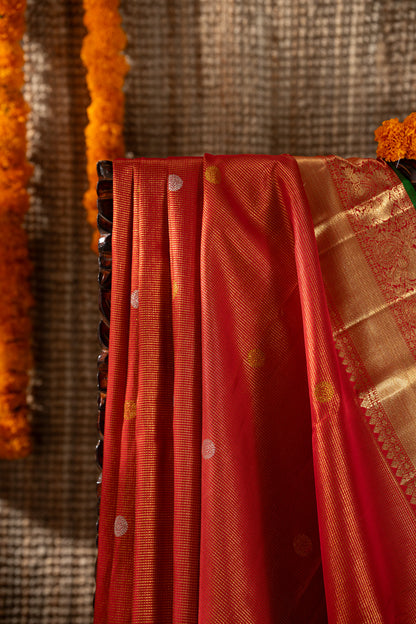 Kanchipuram Silk Brocade And Butta Red Saree