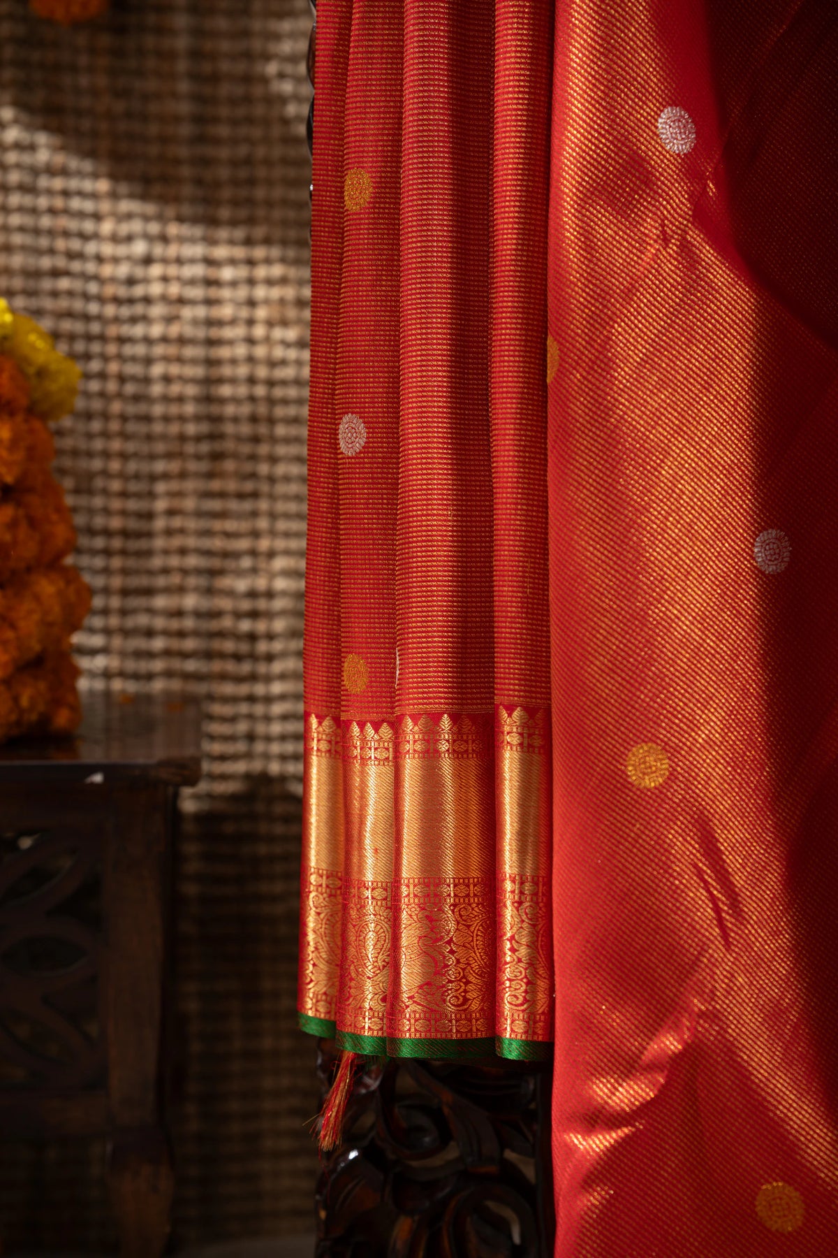 Kanchipuram Silk Brocade And Butta Red Saree