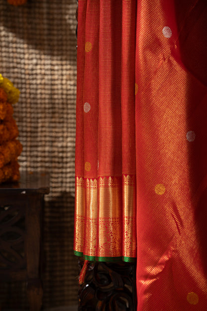 Kanchipuram Silk Brocade And Butta Red Saree