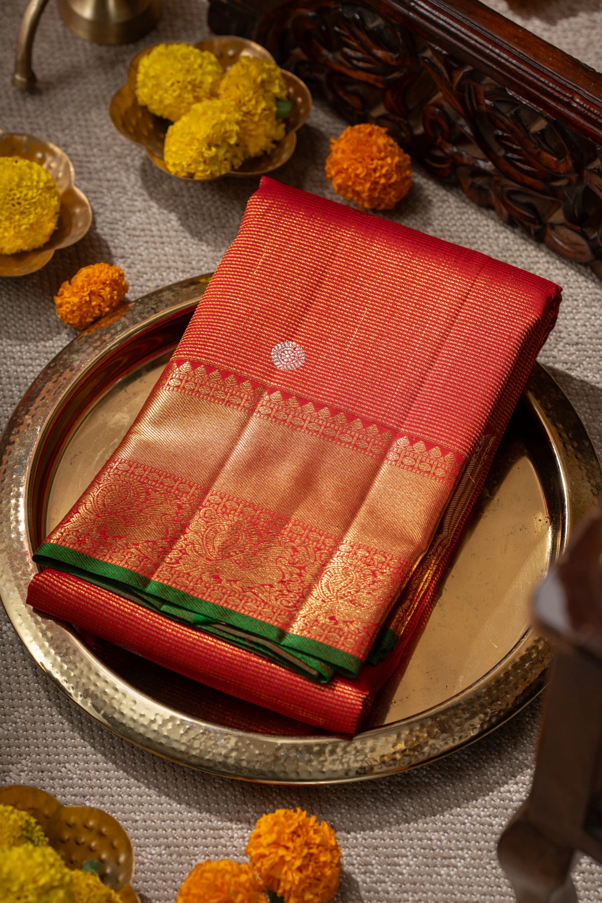 Kanchipuram Silk Brocade And Butta Red Saree