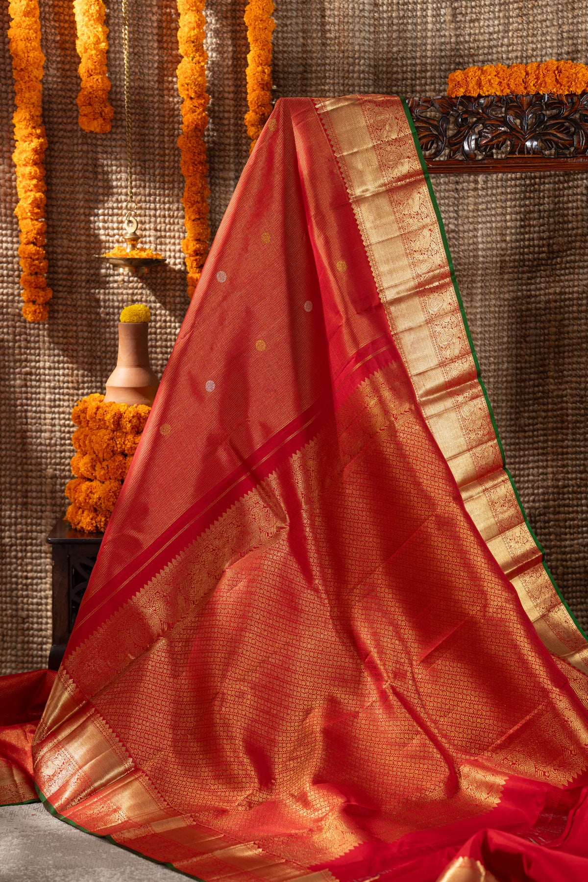 Kanchipuram Silk Brocade And Butta Red Saree