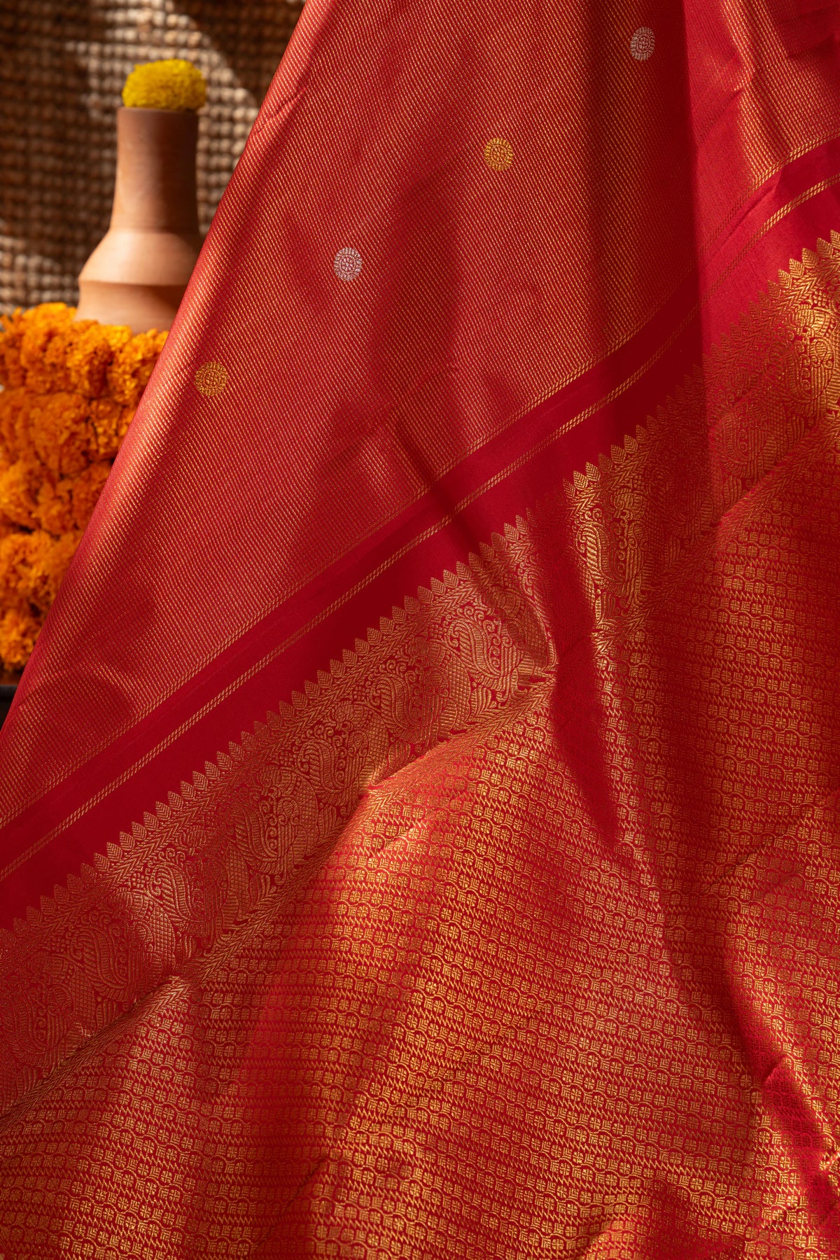 Kanchipuram Silk Brocade And Butta Red Saree